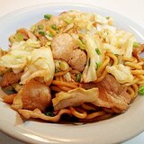 余った粉末ソースで　豚キャベ葱の焼きちゃんぽん